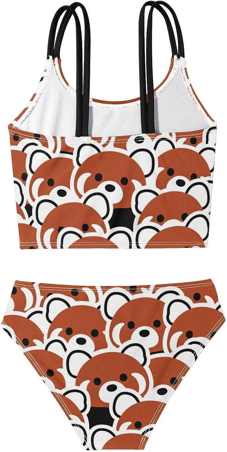 visesunny Girls Two Piece Swimsuits Red Panda Cute Cartoon Design Girl's Bikini Sets Bathing Suits for Girls Size 5-12Y