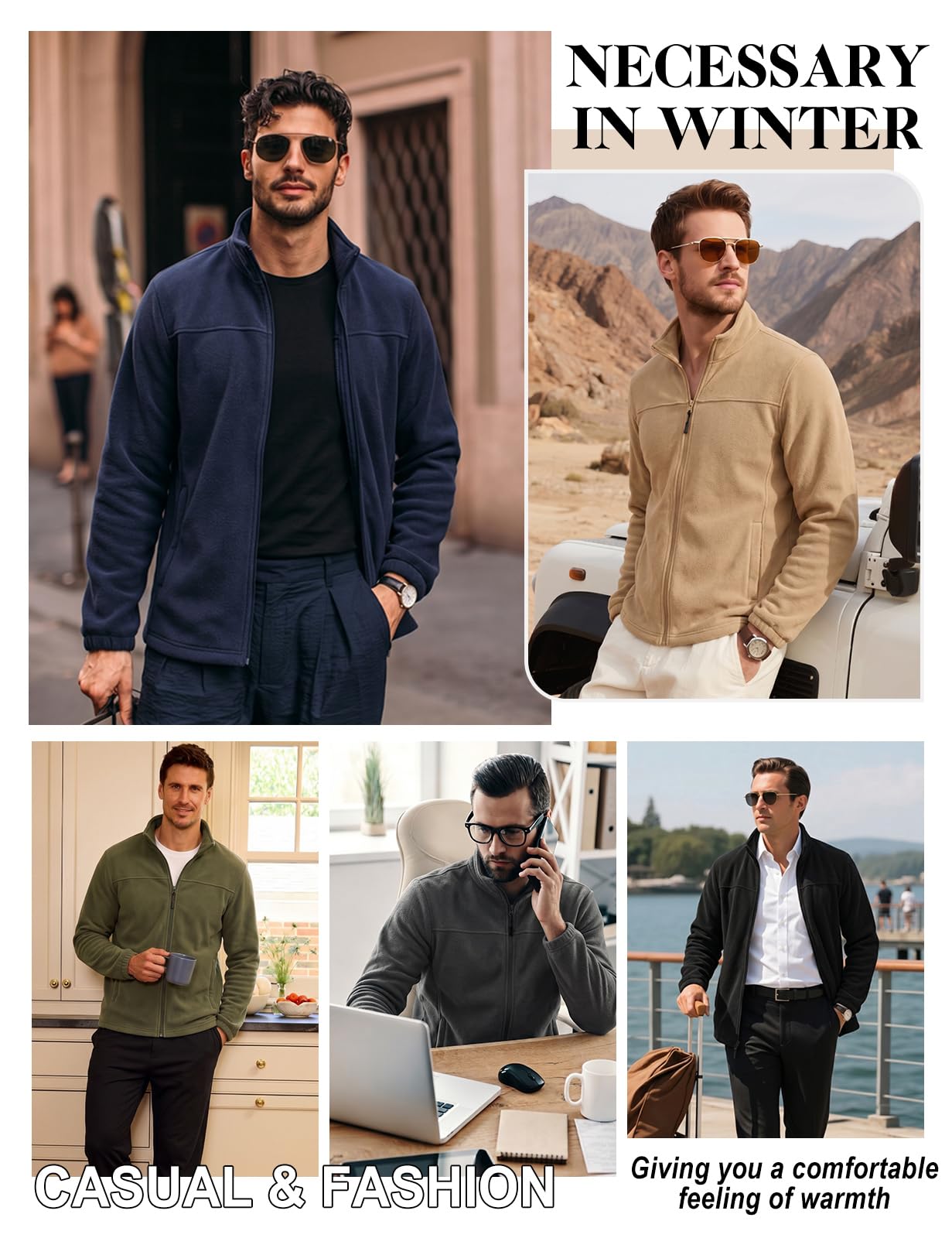 heekpek Veste Polaire Homme Hiver Full Zippé Fleece Jacket avec Poches