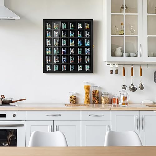 Miniatura 5 de TJ.MOREE Vitrina de cristal con 36 ranuras para montaje en pared con puerta con cerradura, color negro