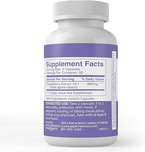 Miniatura 3 de Pure Original Ingredients Extracto de bayas de árbol casto (100 cápsulas) siempre puro, sin aditivos ni rellenos, verificado por laboratorio