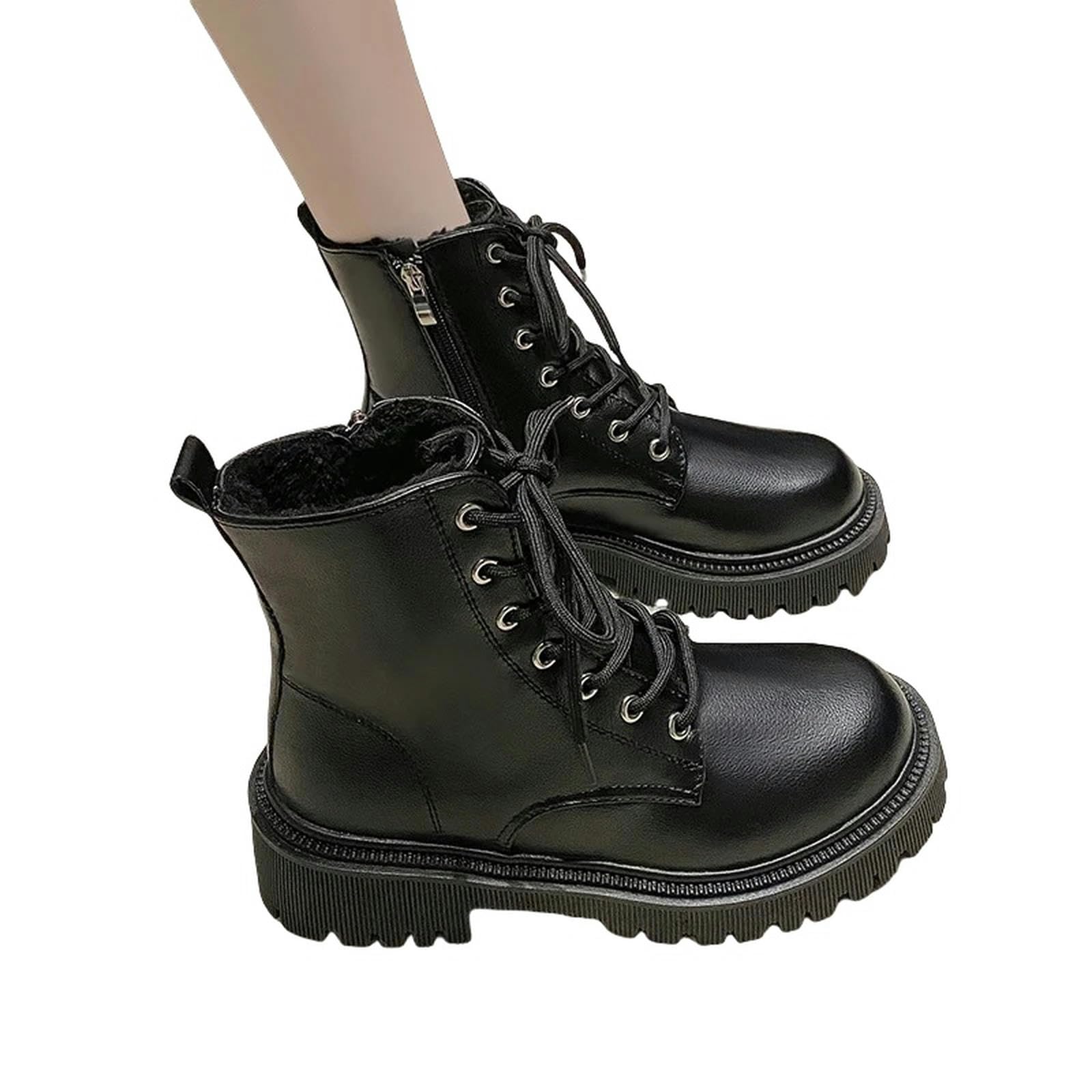 Botas de Nieve para Mujer Otoño E Invierno De Peluche Botas De Motocicleta con Suela Gruesa Botas De Nieve con Cremallera Cómodas