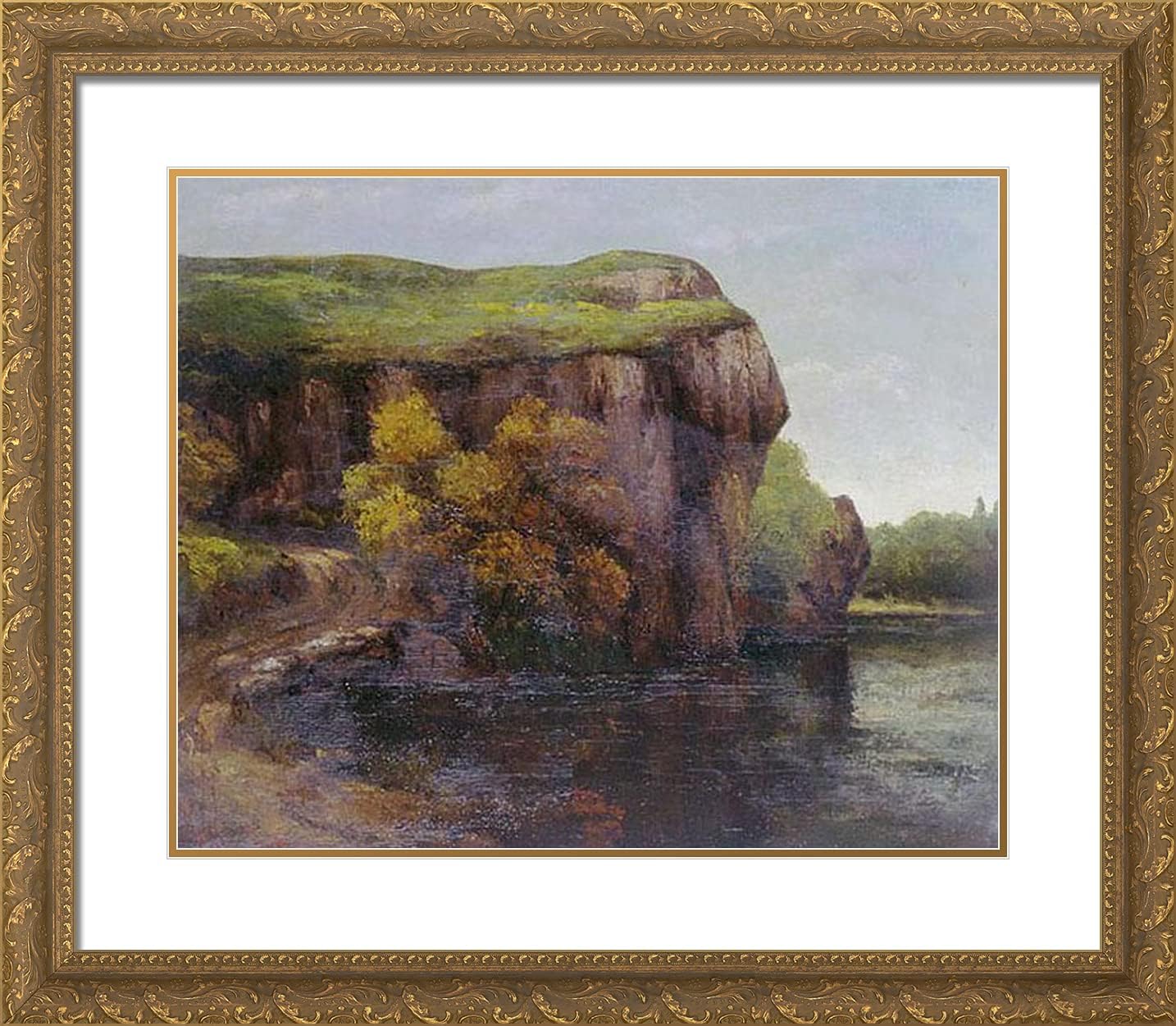 ArtDirect Courbet, Gustave 23x20 Black Ornate Framed Art Print with Double Matting Titled: The Cliff
