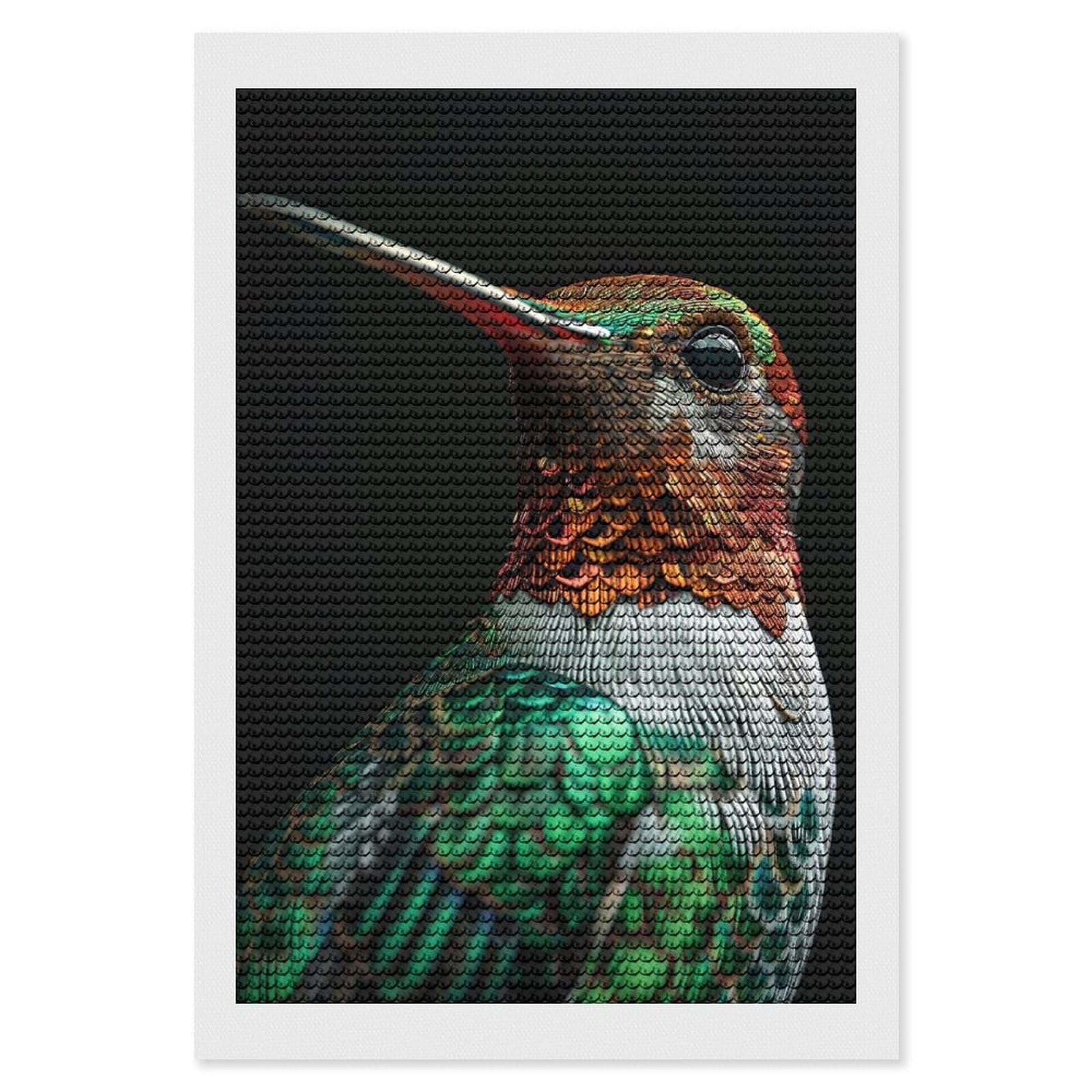Junmoney Hummingbird DIY Diamond Art Canvas Kit 8"x12", Adhesive Canvas, Easy to Enjoy, Farmhouse Decor, Festive Craft Gift