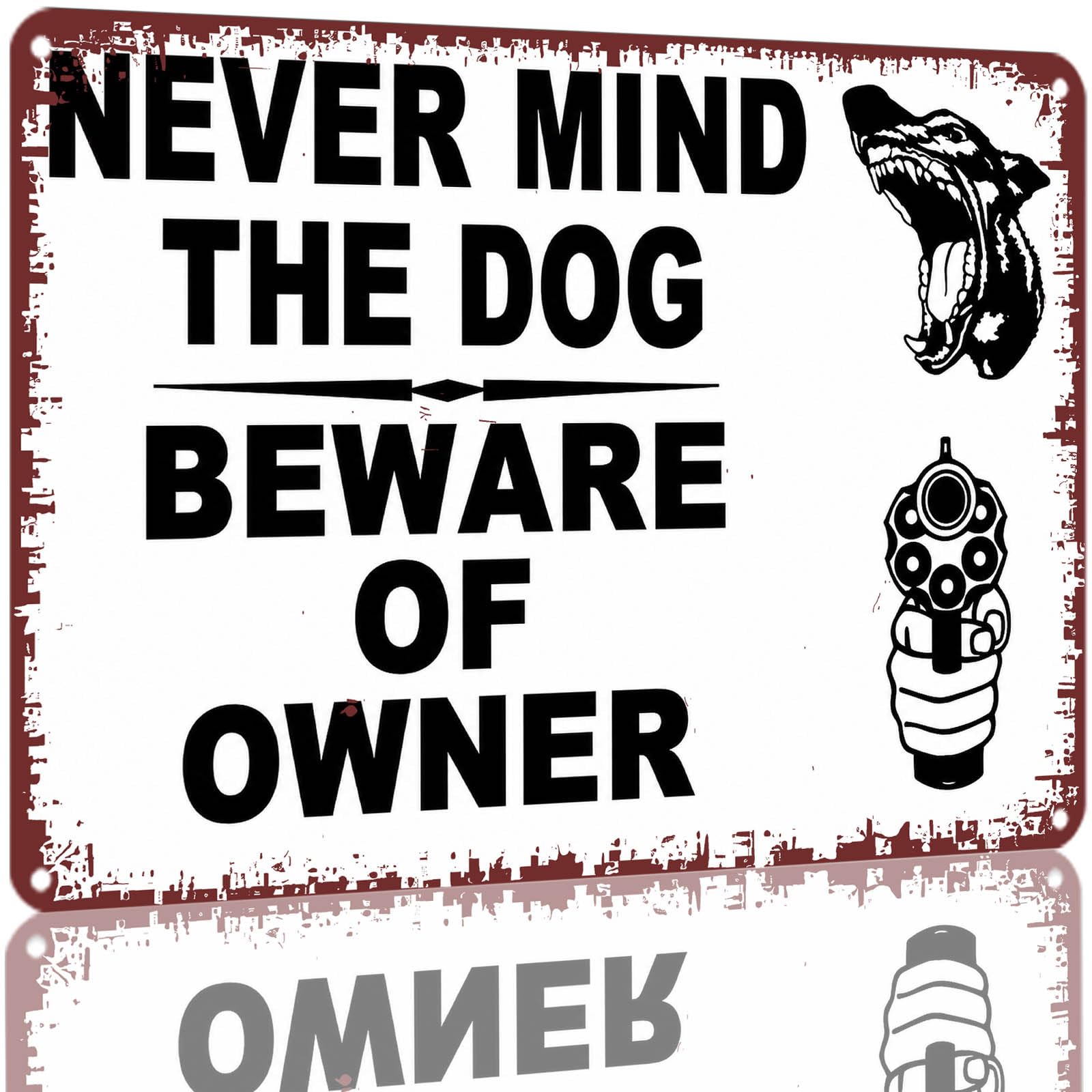 Kwqdozf As Pic Never Mind The Dog Beware Of Owner Metal Tin Sign 8X12 Inch Aluminum Retro