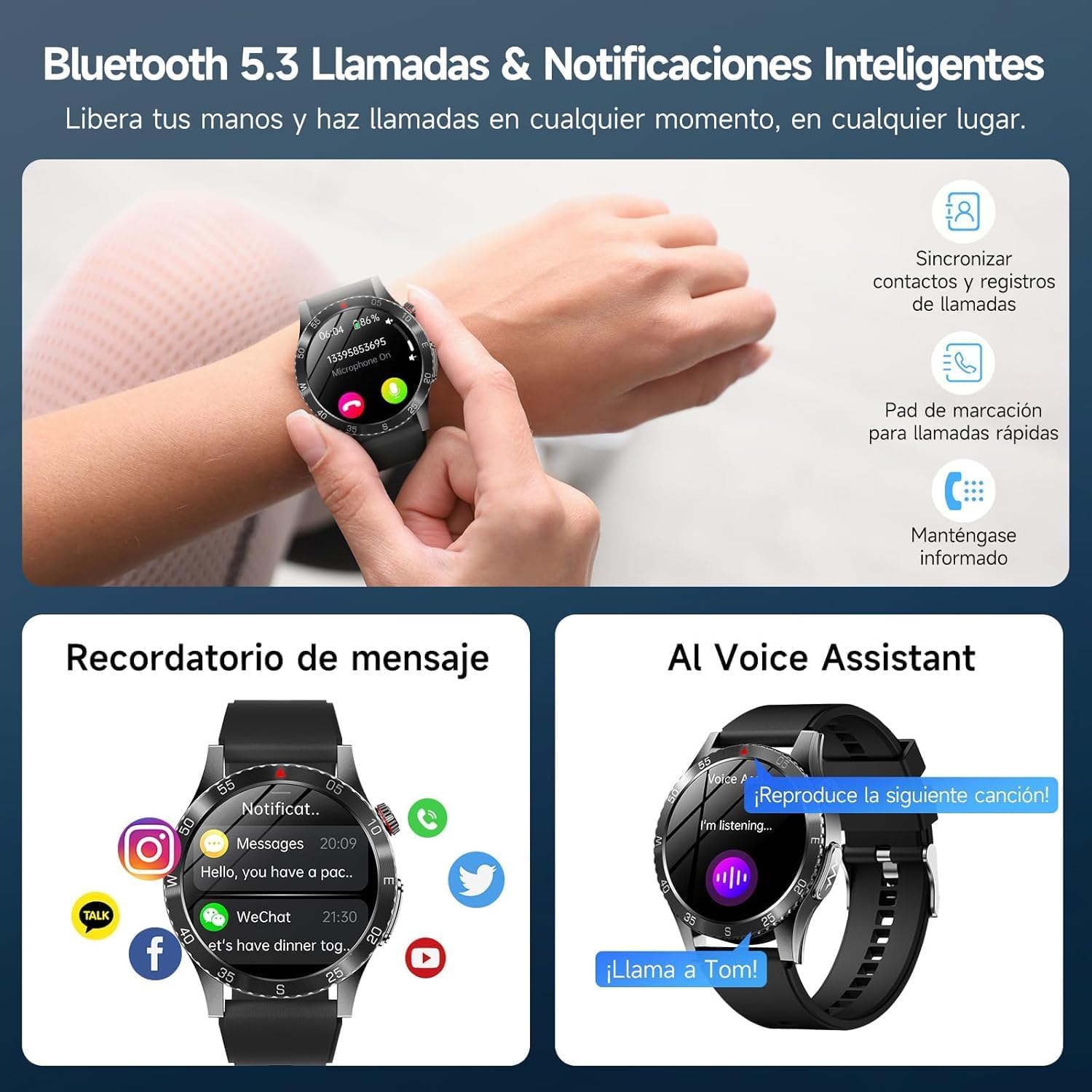 YUPENG Smartwatch showing Bluetooth call interface and message notifications