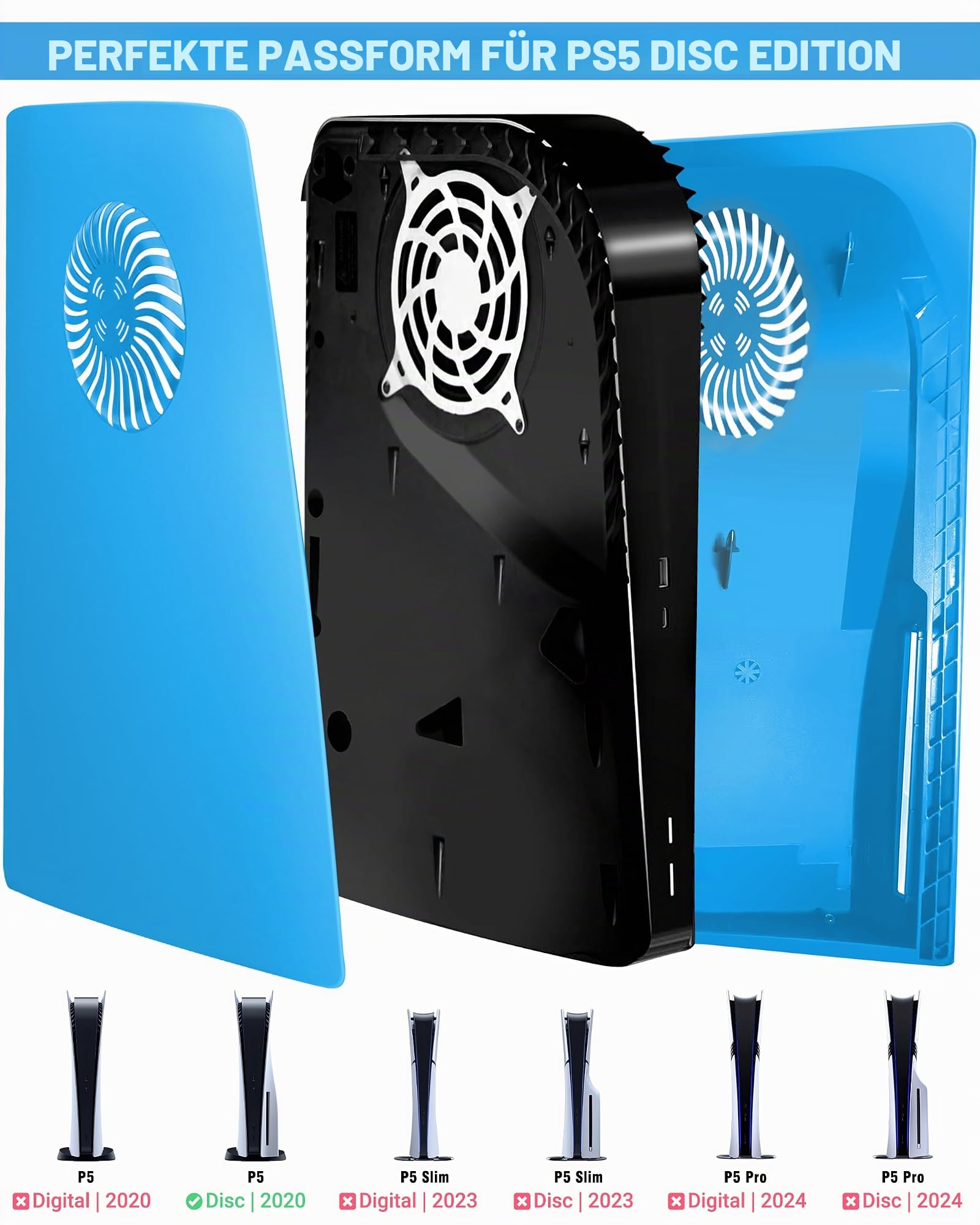Joso Faceplate für PS5 Disc Edition, Anti-Scratch staubdichtes Gehäuse Ersatz, Cover Skin fit für PS5 Konsole (CD-ROM) mit Kühlung Vent, Platten für PS5 Zubehör, einfache Installation