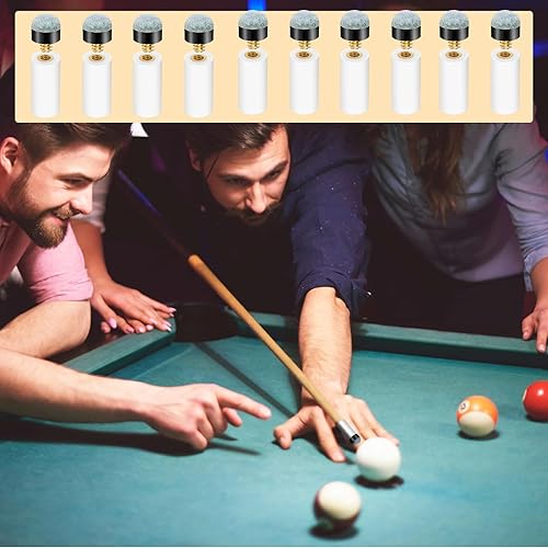 Miniatura 6 de Juego de 10 puntas de repuesto para palos de piscina con casquillos blancos para taco de billar, puntas de taco de billar atornilladas, puntas