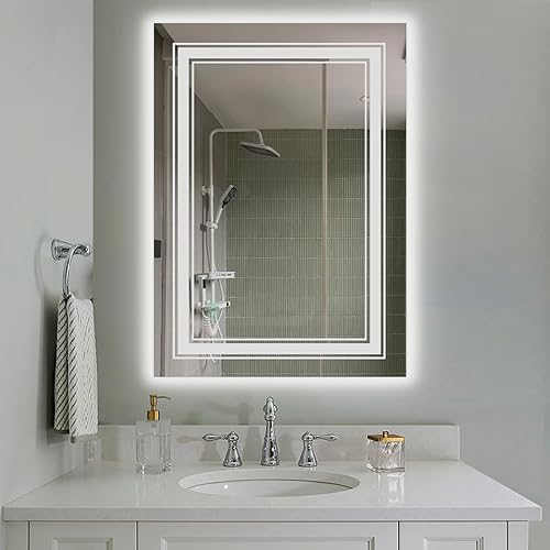 Miniatura 6 de Espejo de baño de 24 x 32 pulgadas con luces, espejo rectangular LED doble para montar en la pared con regulable, 3 colores, antivaho,