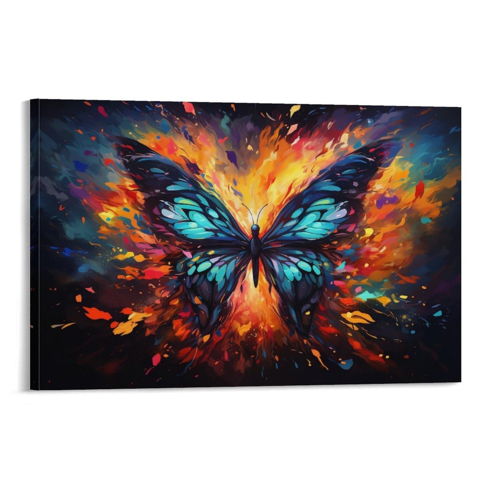CPLVKWRQJ Bright Magical Colorful Single Colorful Butterfly Burst Art Canvas Wall Art - Fade Resistant Ready to Hang Living Room Focal Point Wall Decor 12x18inch(30x45cm)