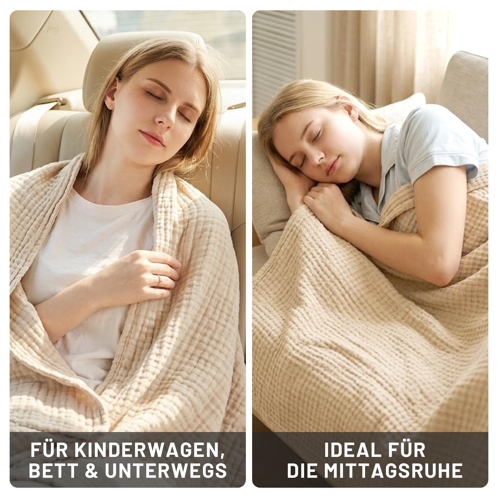 Musselin Decke 200 x 230 cm 6-lagig, Muselindecke Erwachsene 100% Baumwolle Tagesdecke & Bettüberwurf vorgewaschene Gazedecke Sommerdecke Sofadecke Baumwolldecke Couch Überwurf (Beige, 200*230cm)
