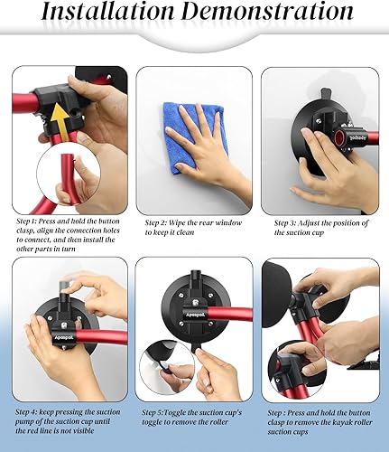 Miniatura 7 de Rodillo de kayak, ayuda de cargador de kayak con diseño de alerta de succión, estructura triangular y ventosas resistentes