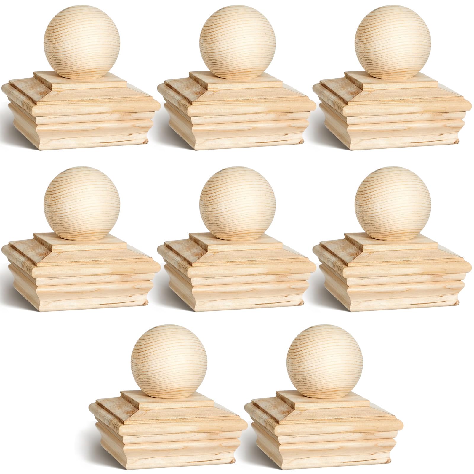 Hosuly 8 Pcs 4 x 4 Inch (Actual 3-5/8") Wood Post Caps with Ball Finial