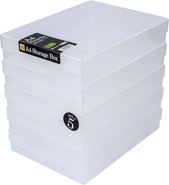 WestonBoxes A4 Plastic Craft Storage Boxes with Lids for Art Supplies, Paper and Card 3.6