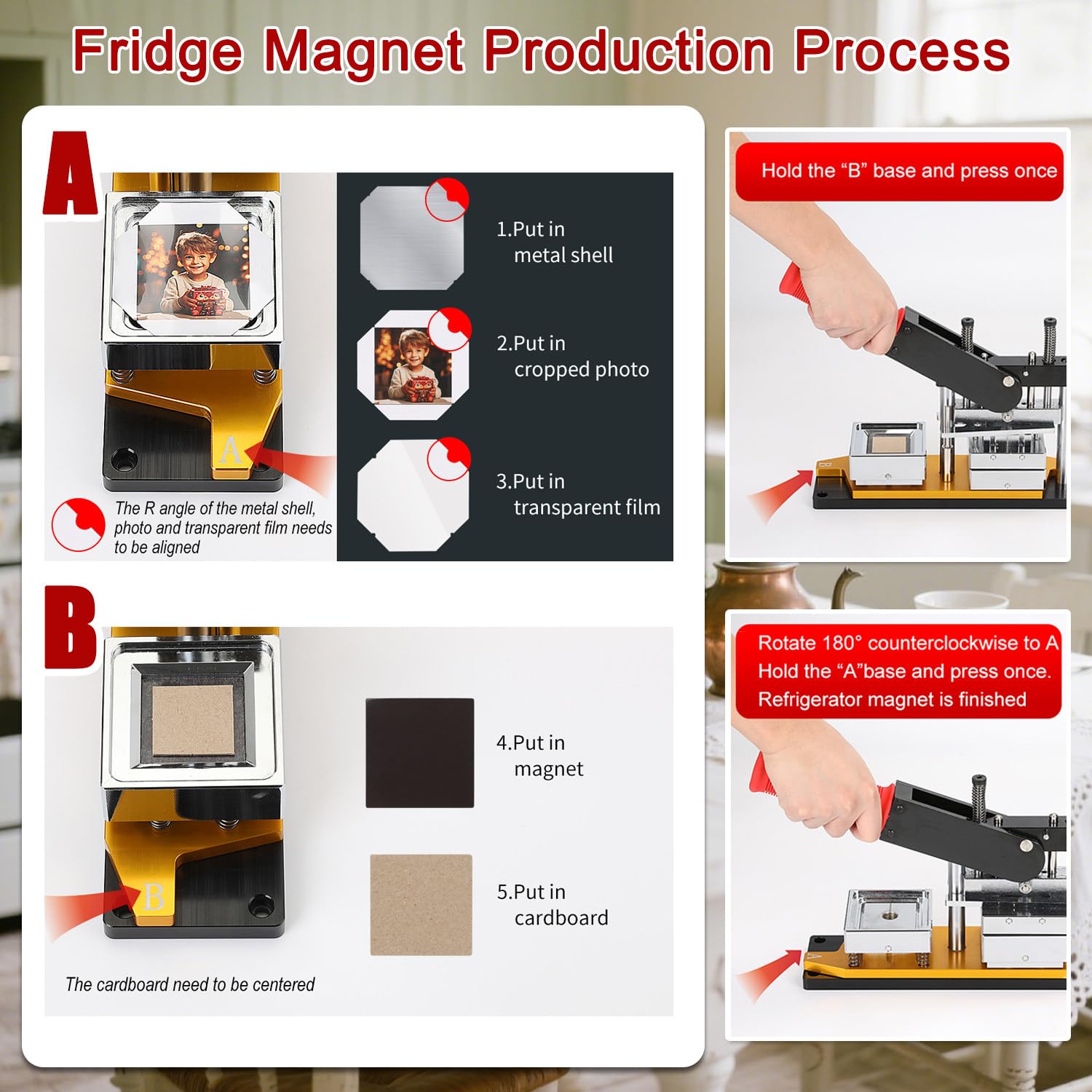 Paquete de máquina para hacer imanes DIY con prensa cuadrada + cortador de Papel + Kit de 200 suministros, imanes de fotos DIY para nevera