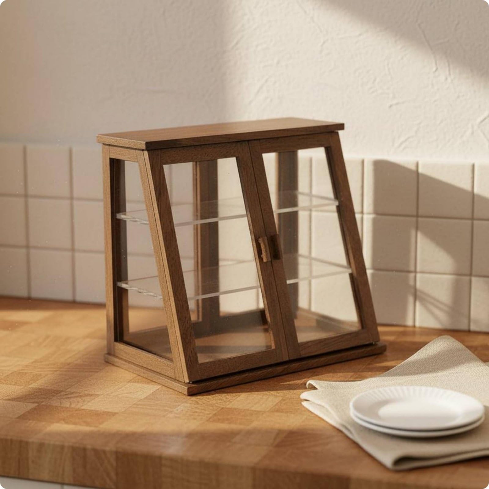 Credenza Espositiva in Miniatura Doppia Anta Vetrina in Miniatura Legno Fatto a Mobile Espositore Vittoriano per Diorami, A-Noce Grezzo, Vetrina Per Torte A Doppia Porta Lunghezza 100mm