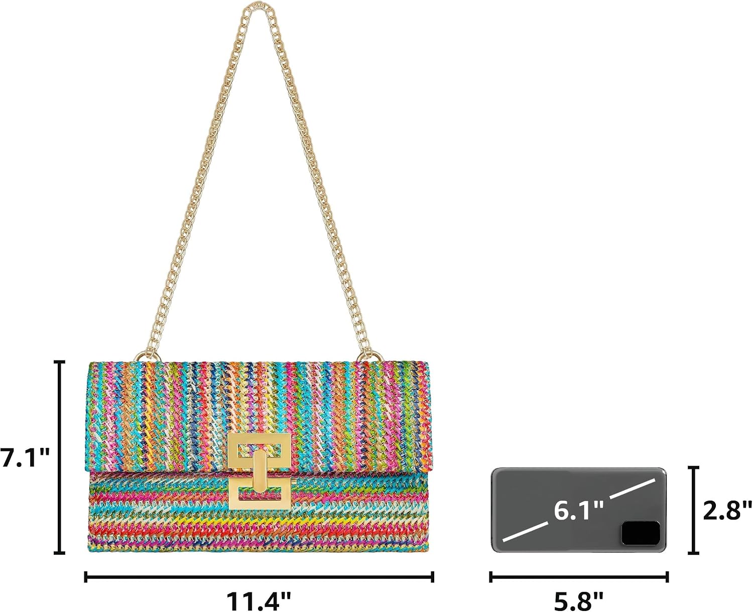 Straw Clutch Purse for Women Designer Evening Handbag Summer Beach Shoulder Crossbody Bag | Straw thumbnail