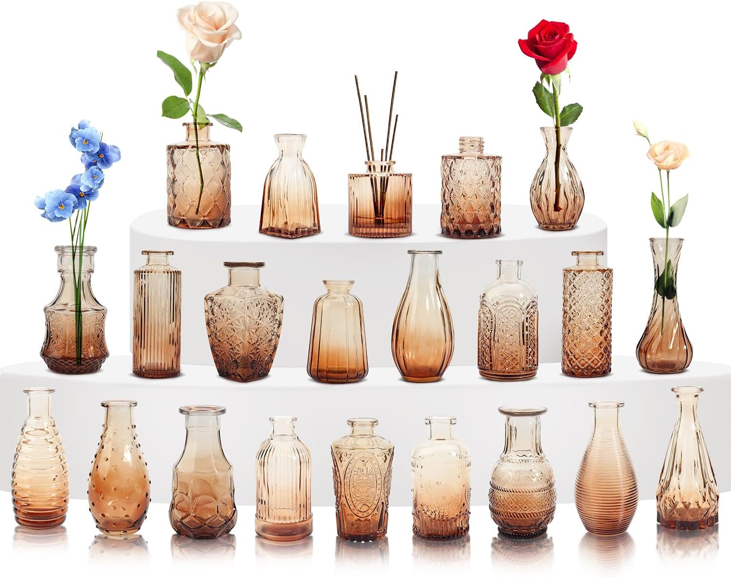 22 Pack Brown Flower Vase BEAHOT Bud Vases for Wedding Decorations