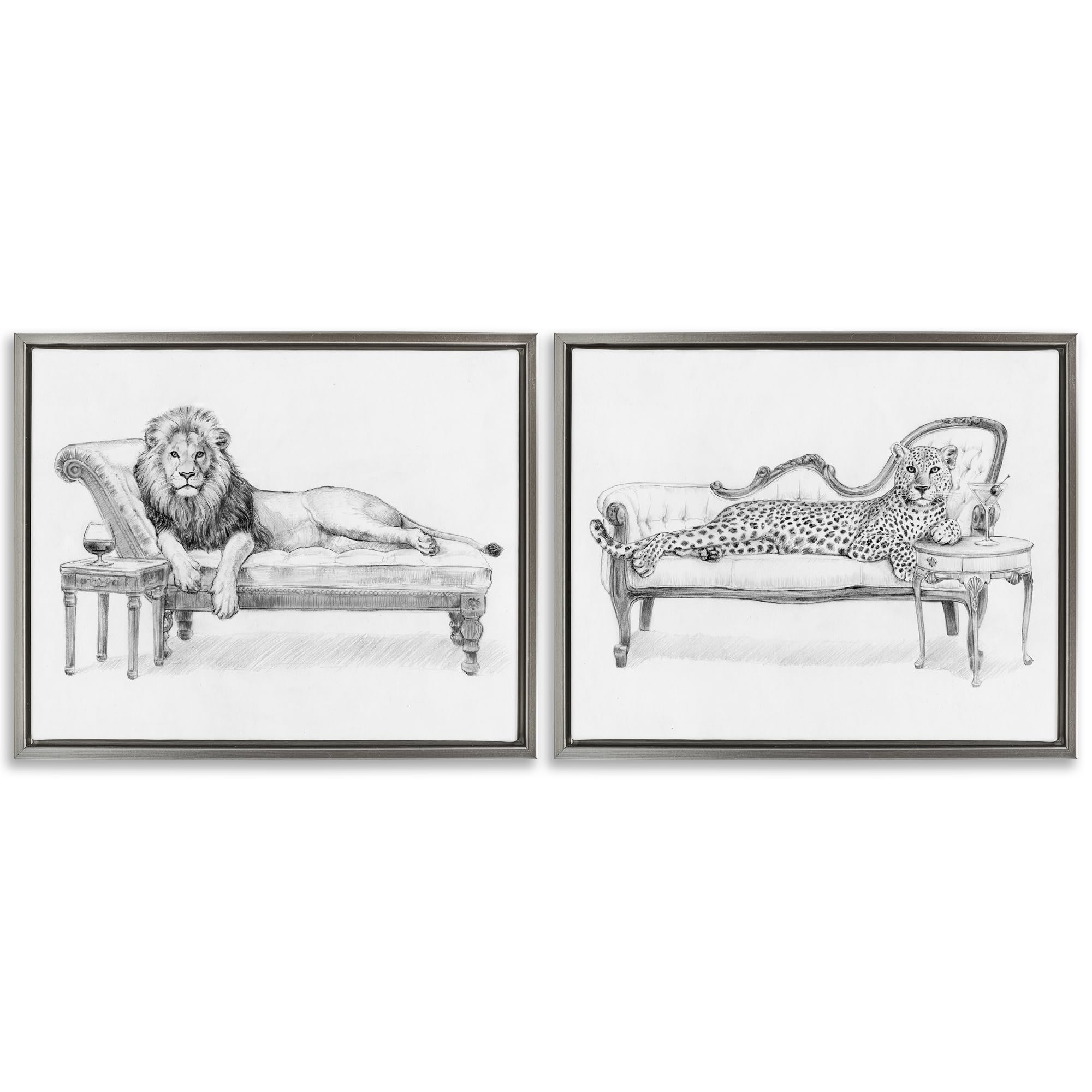 'Lounging Beasts Wildlife'| 2pc Floating Frame Art Set 2