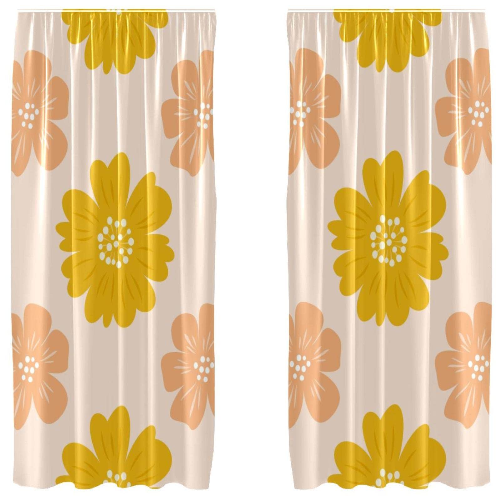 Rideaux pour salon motif floral jaune orange 139,7 x 213,4 cm