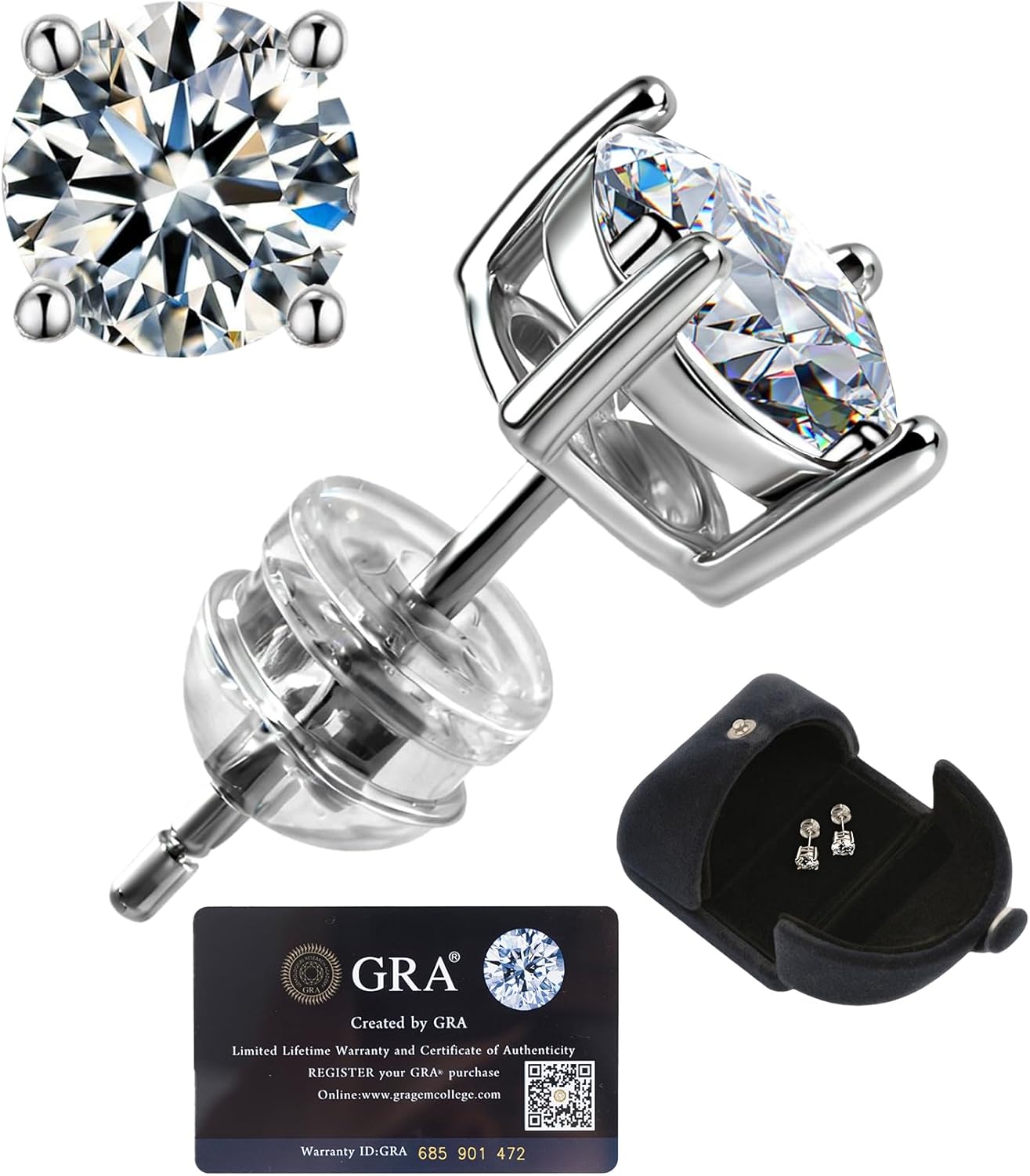 1 CT Moissanite Stud Earrings for Women Men, 925 Sterling Silver Earrings, D Color VVS Clarity, Hypoallergenic Wedding/Engagement Gift for Her, with Luxury Gift Box, Anniversary Jewelry