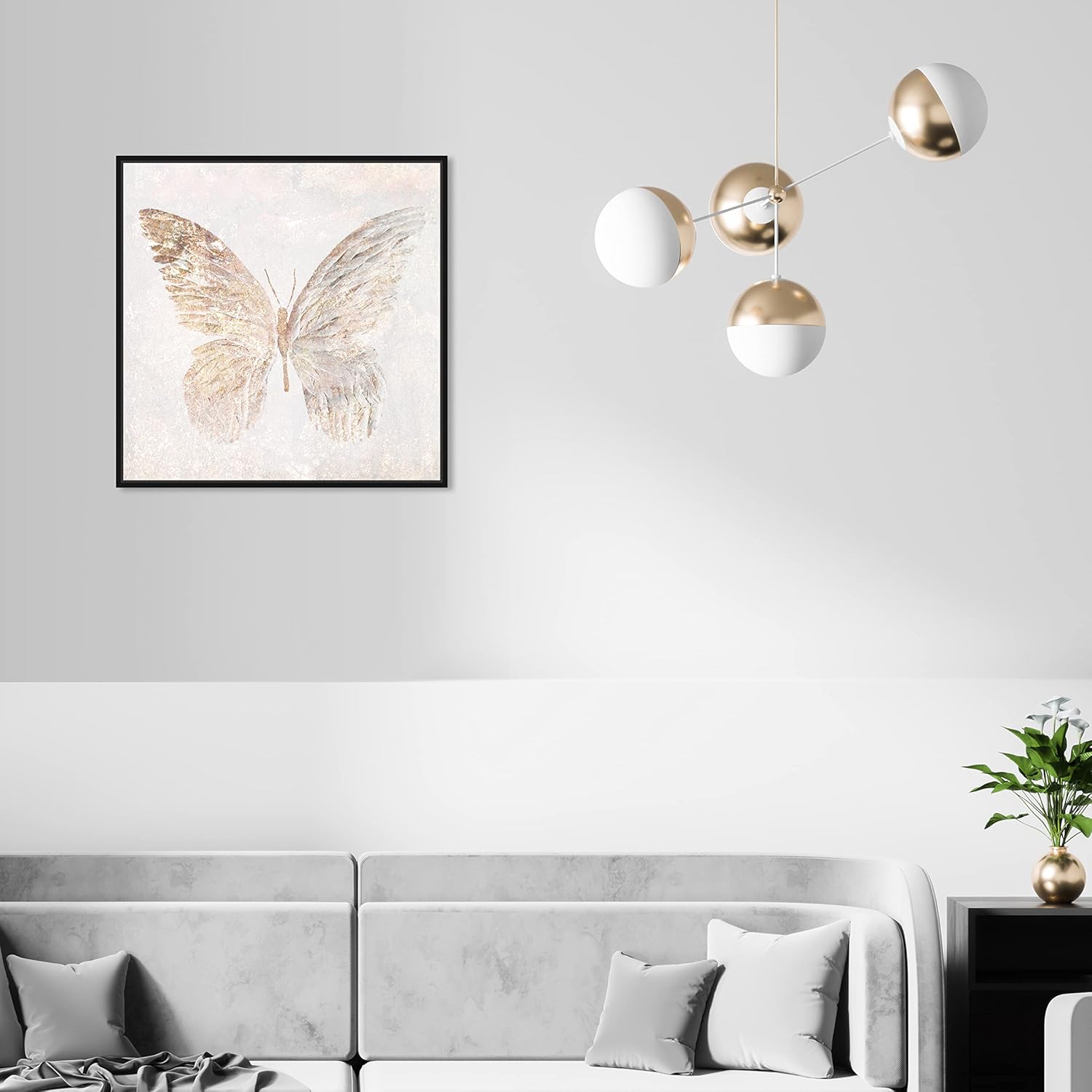 Oliver Gal Golden Butterfly Canvas Print Wall Art for Living Room, Bedroom, and Bathroom, 20" x 20", Black Floater Frame