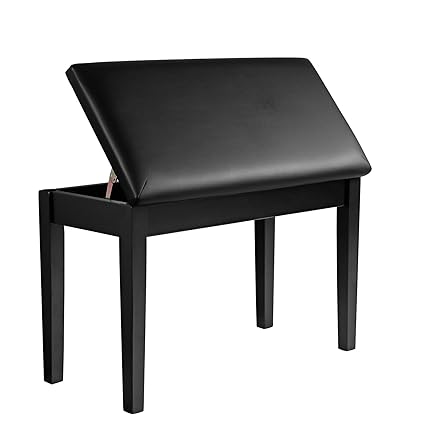 SONGMICS Wooden Duet Piano Bench with Padded Cushion and Music Storage Black ULPB75BK