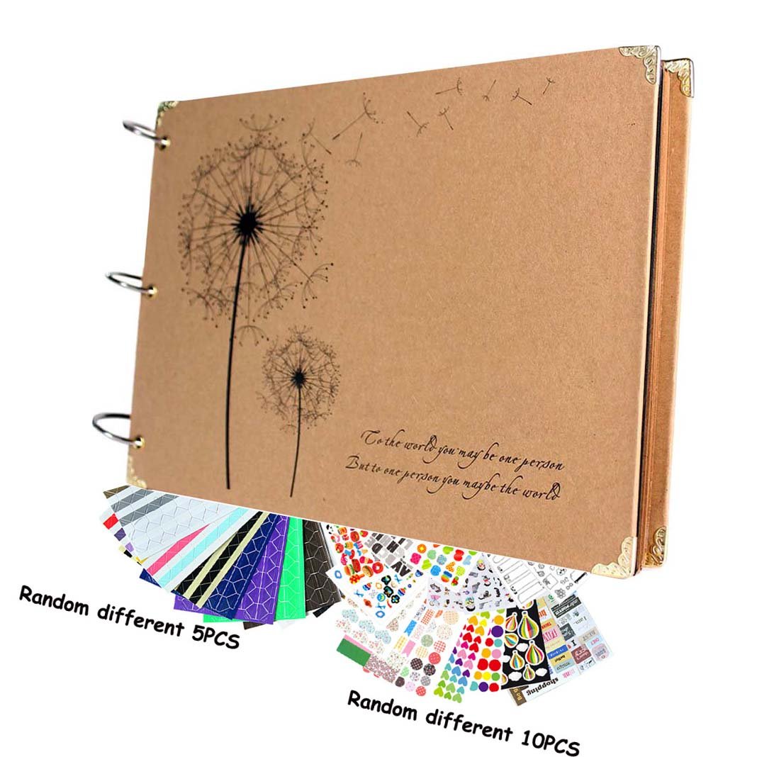 Album fotograficzny w stylu vintage z nadrukiem mniszka lekarskiego 25 x 18 cm z naklejkami do scrapbookingu na prezent, księga gości weselnych