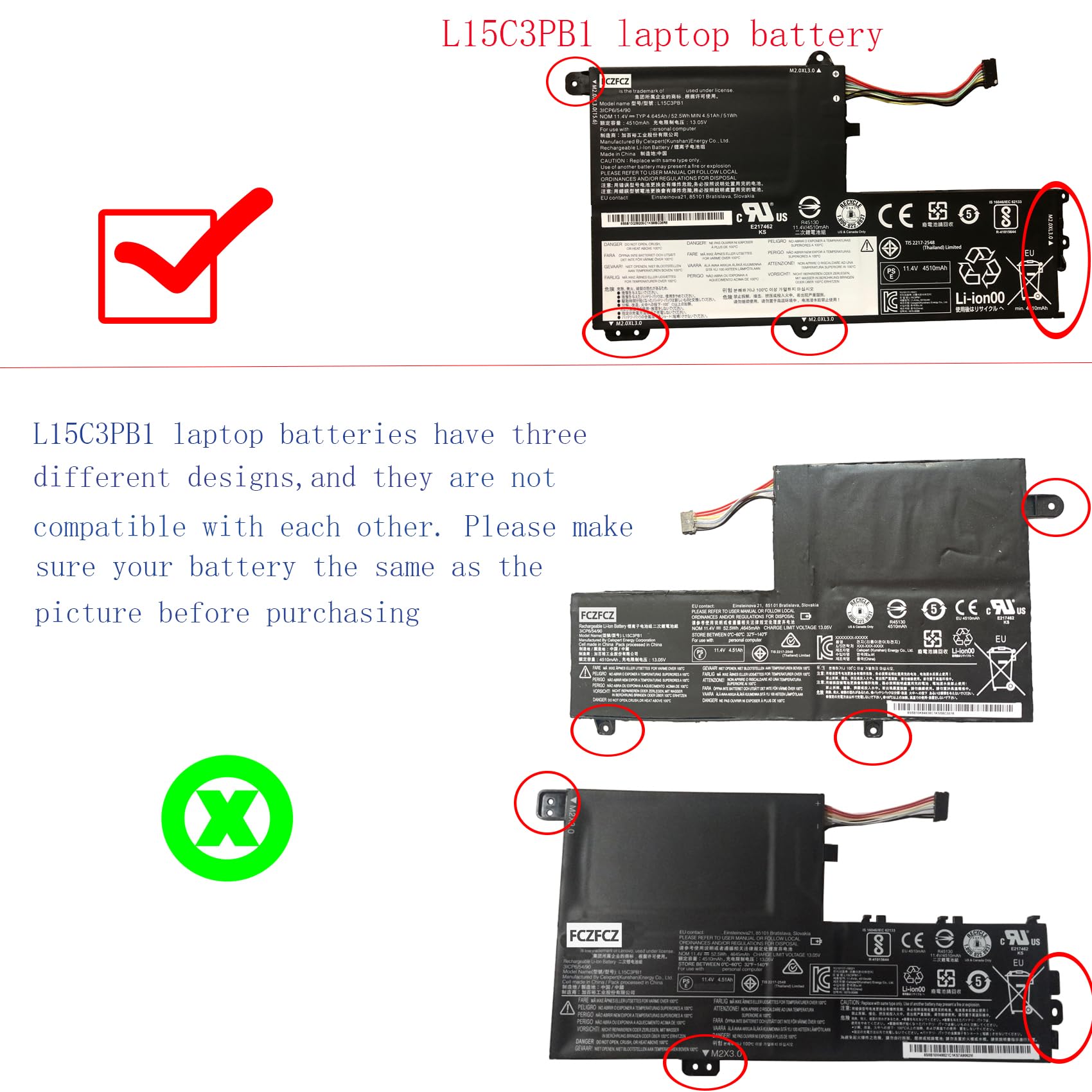 Amazon.com: FCZFCZ L15C3PB1 Laptop Battery 52.5Wh 4645mAh