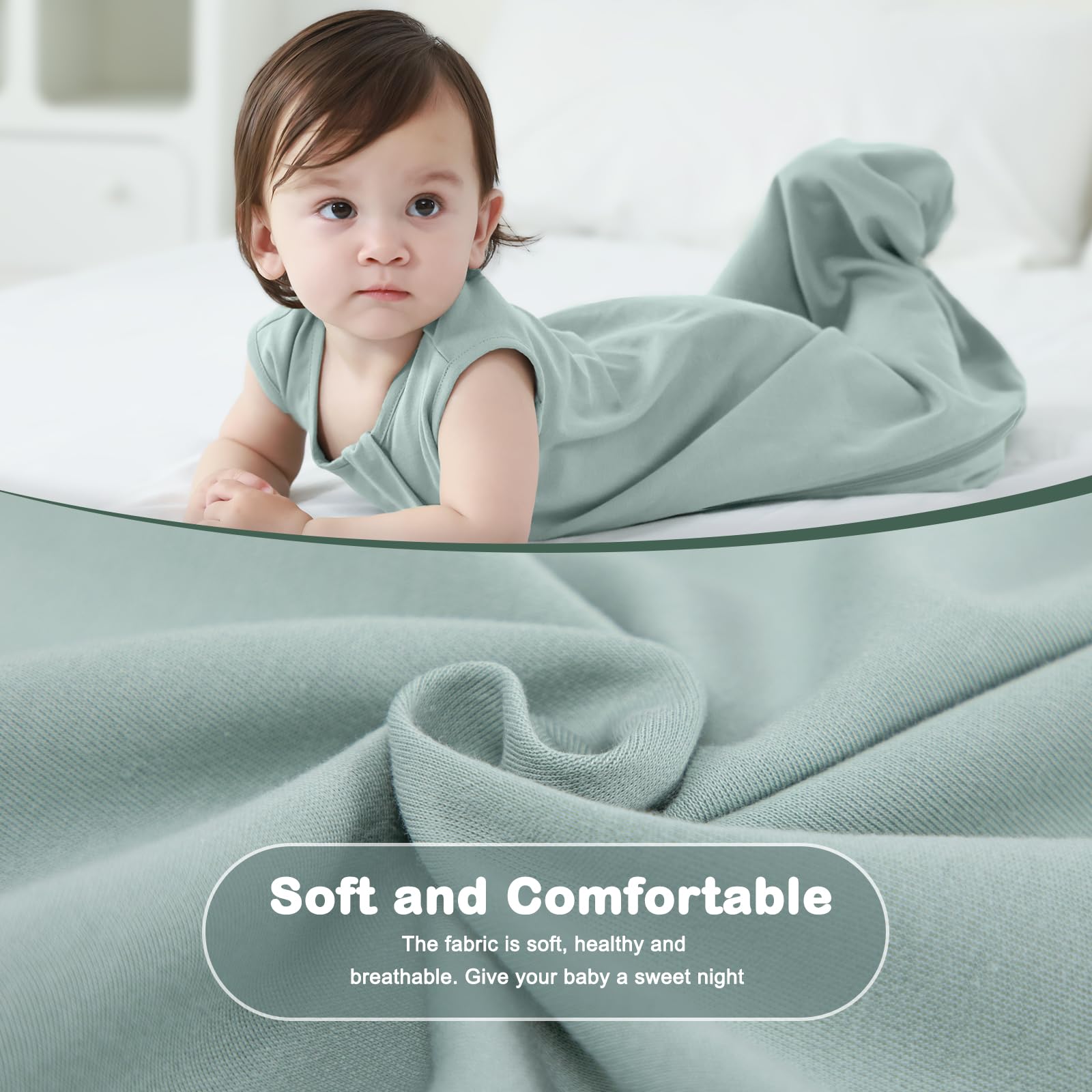 Mosebears 0.5 Tog Sacco Nanna in Cotone per Neonati, Estate - Per Bambini e Bambine(Sage,M(6-12 mesi))