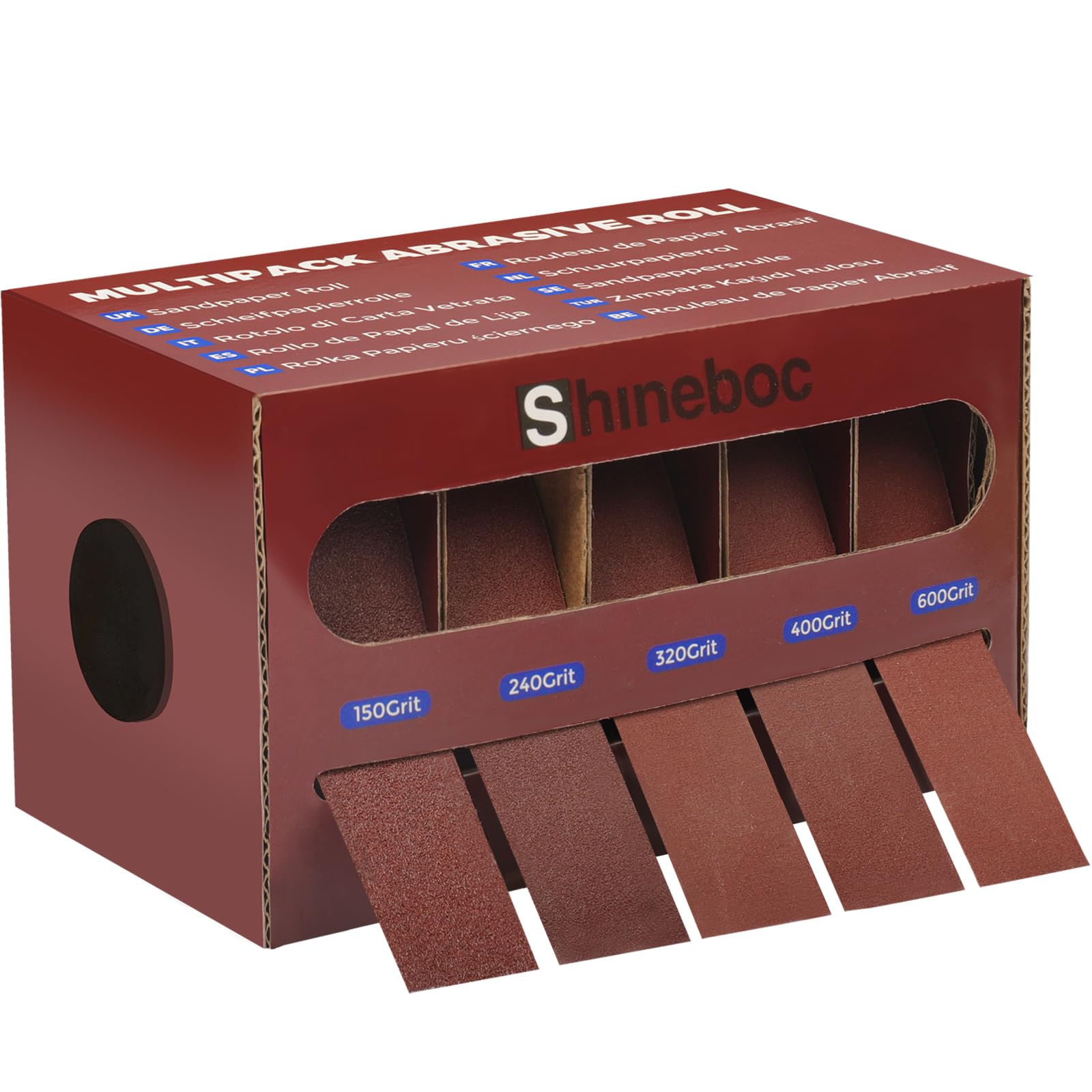 Shineboc Emery Cloth Roll,Sandpaper Roll 150/240/320/400/600 Grit 2.5 CM X 6 M Emery Paper Abrasive Sanding Paper Roll 5 Rolls of Wet and Dry Sandpaper