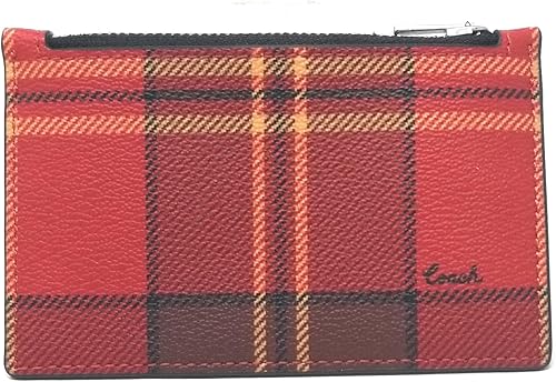 COACH Funda con cremallera para mujer Estampado a cuadros de tartán - Rojo - Negro Multi Estuche para tarjetas con cremallera