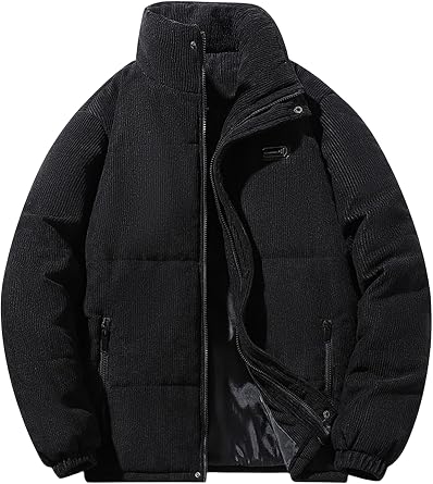 Mens Winter Coat Vintage Casual Corduroy Jacket Thickened Down Puffer Jacket Windproof Quilted Bomber Jackets Outerwear