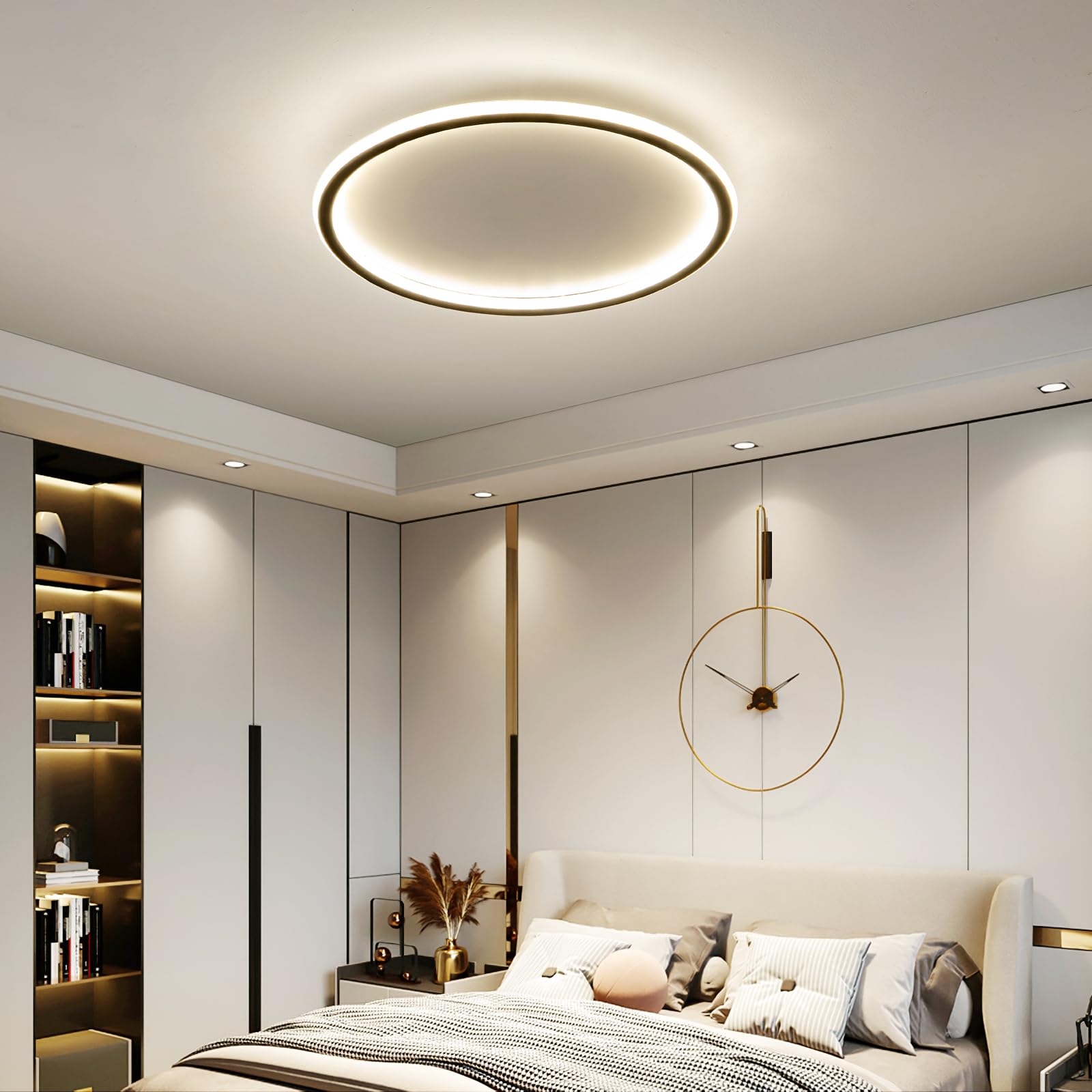 Mikeru 40CM LED Deckenleuchte Rund, LED Ring Deckenleuchten 10% bis 100% Dimmbare Decken Lampe 3000K/4500K/6500K Einstellbare Badezimmer Decke Licht für Wohnzimmer, Flur, Treppenhaus, Küche