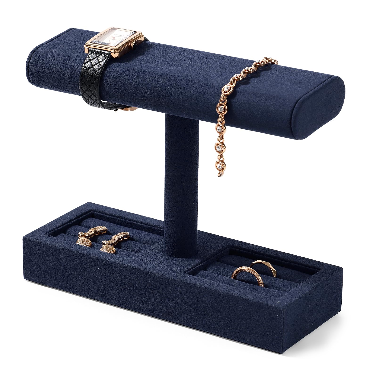 Présentoir à montres microfibre bleu support bijoux boucles d'oreilles