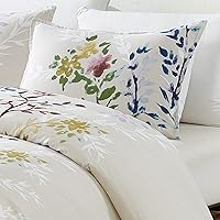 Vista 5 de Style Quarters Dahlia Lane - Juego de funda de edredón de 3 piezas, tallos florales multicolor con siluetas de hojas blancas, 100% algodón, lavable