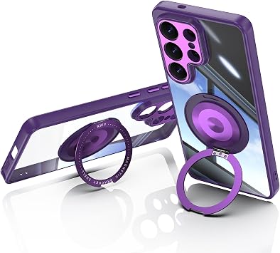 Case for Samsung Galaxy S26 Ultra - Camera Protection with 360  Rotating Stand Flexible TPU Frame Transparent Back Shockproof and Scratch-Resistant Protective Case Purple