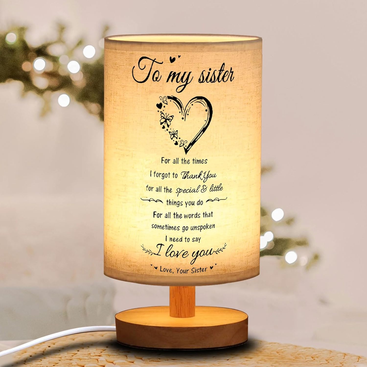 Sister Gifts from Sister Table Lamp, Mothers Day Birthday Gift for Sister, Christmas Sister Gifts from Sister Night Light, to My sister Graduation Anniversary Graduation Wedding present for Sister