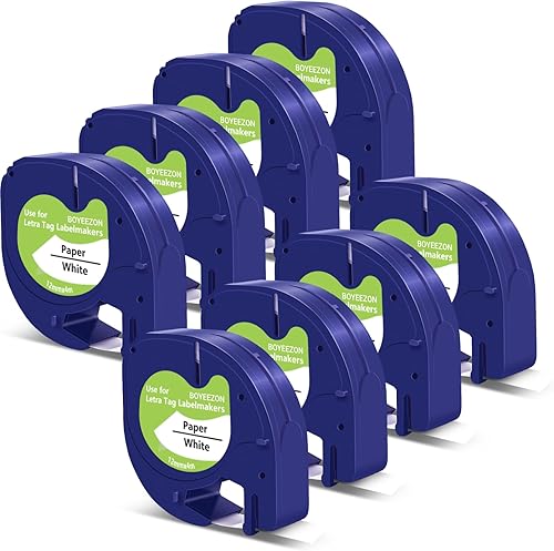 BOYEEZON Paquete de 8 cintas de repuesto para rotuladora 91330 para DYMO LetraTag 91330 - Cinta de papel para LT100H LT-100T LT-200B, negro sobre