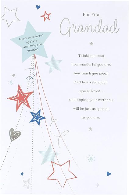 UK Greetings Grandad Birthday Card with Personalisable Age - 40th, 50th, 60th, 70th, 80th, 90th - Lovely Design with Sentimental Message