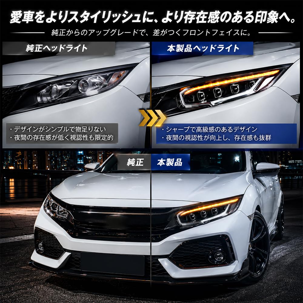 Amazon | HCMOTIONZ ホンダ シビック ヘッドライト四つ目式 FK7 FK8
