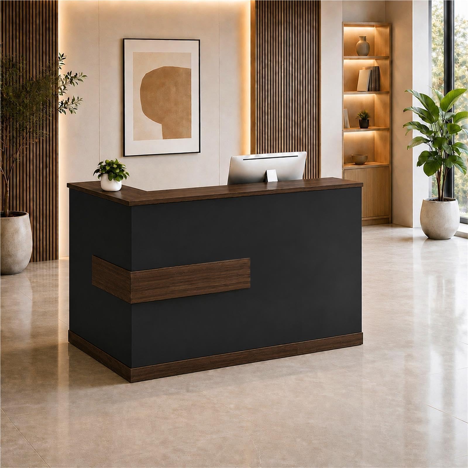 Banco Reception Moderno a L con Cassetto con Serratura, Vassoio Tastiera