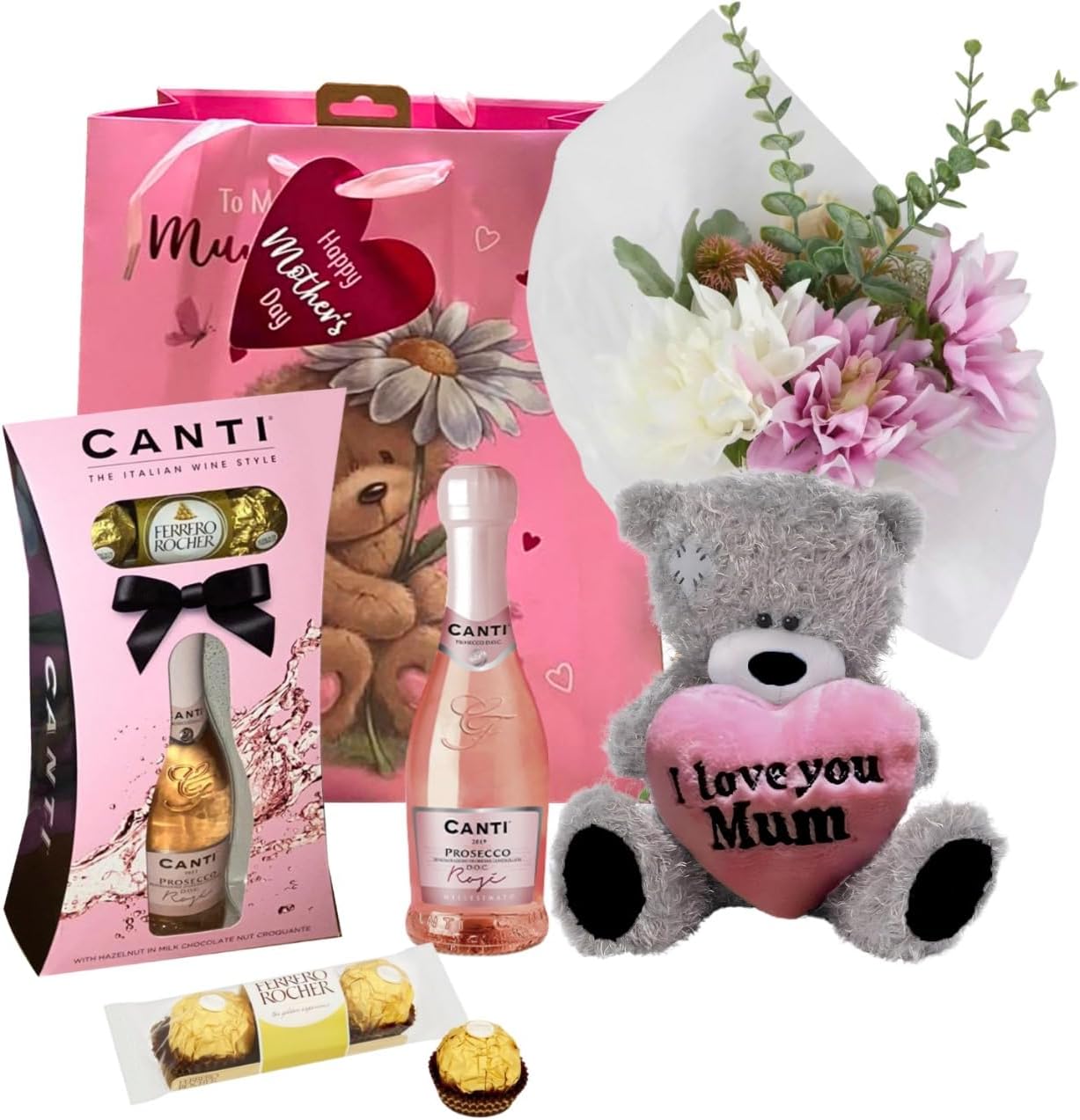 Gifts For Women/Men - Artificial Flowers, I Love You Mummy Teddy Bear, Lindor Chocolate Heart Box, Gifts Bag |Flowers And Chocolates Gift Set (MY MUMMY)