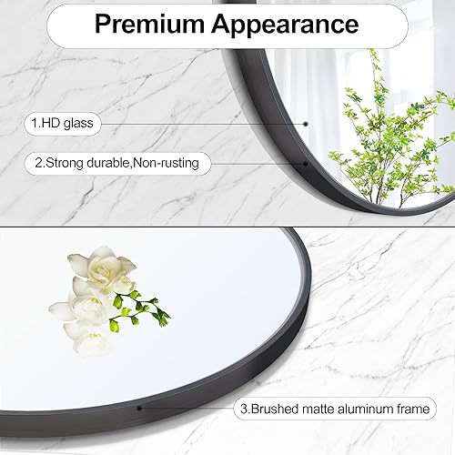 Miniatura 2 de Heymirro Espejo redondo de baño de 24 pulgadas con aleación de aluminio de oro rosa con marco mate, espejos circulares para pared, dormitorio,