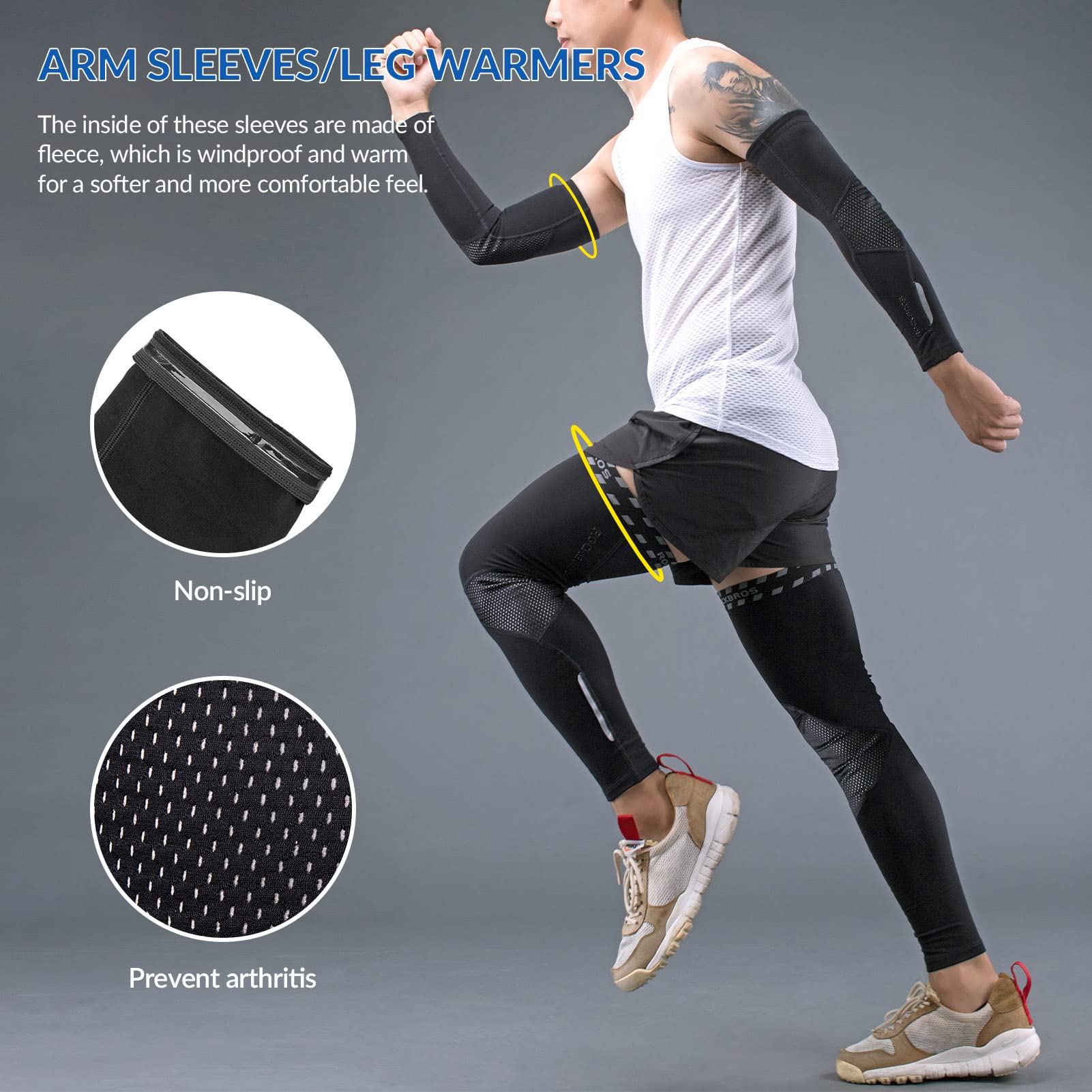 ROCKBROS Mangas de Brazos/Perneras Térmicas de Invierno Calentadores para Ciclismo Running Conducir Deportes de Hombres Mujeres Negro