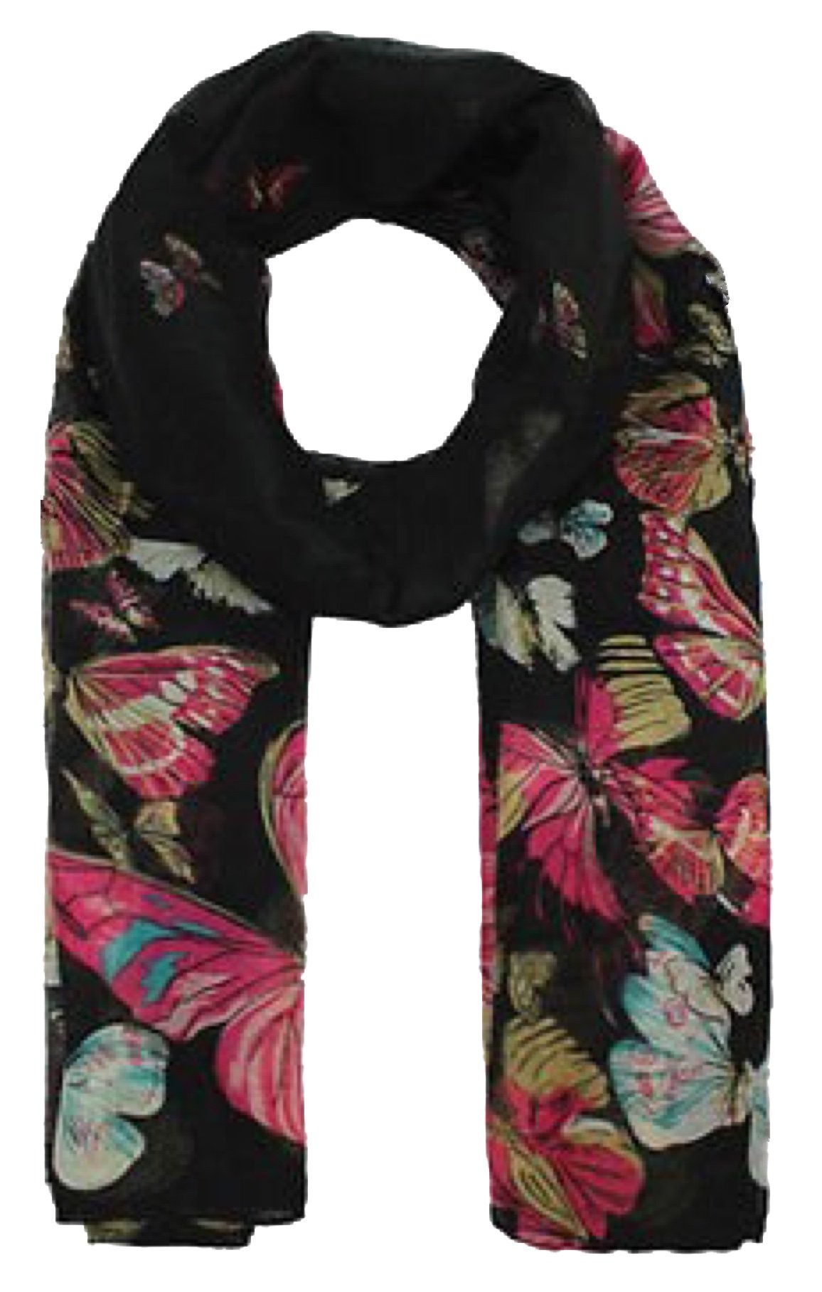 World of Shawls New Butterfly Print Ladies Celebrity Style Scarves Maxi, Scarf, Wrap, Sarong, shawls (Black)