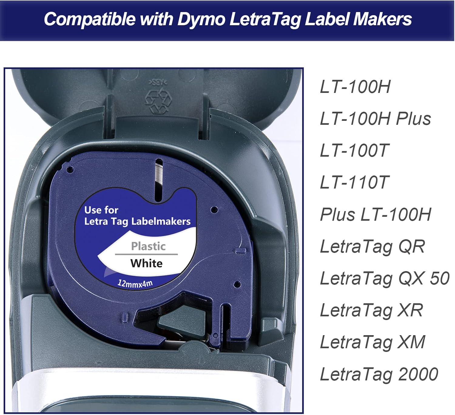Weemay 16X Compatible White & Clear Label Tape Replacement for Dymo Letratag Refills Plastic Label Cassette 12mm x 4m 16952 91331 for LetraTag Label Maker 200B LT-100T LT-100H Plus QX50