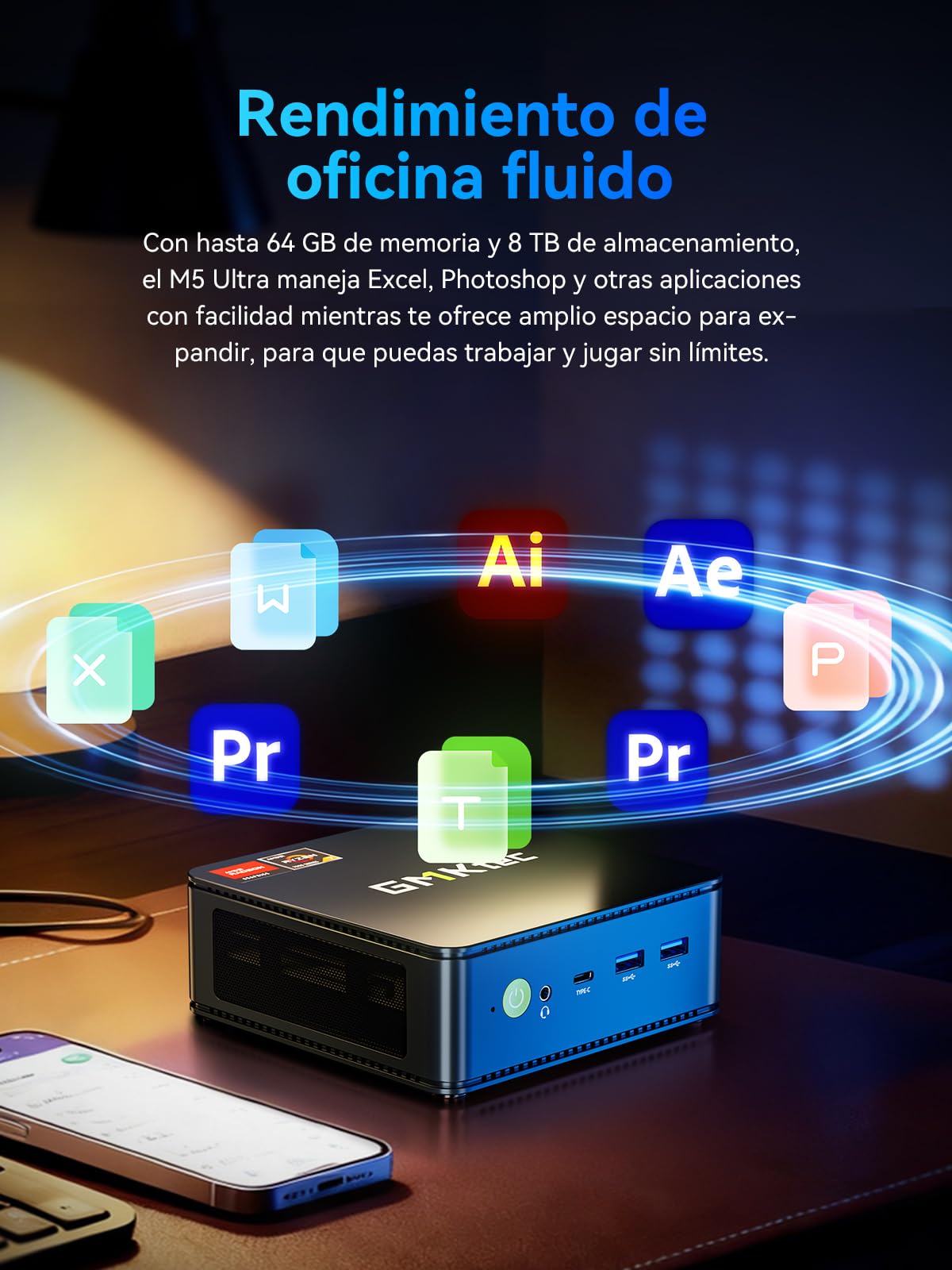 GMKtec Mini PC Ryzen 7 7730U(Superior al Ryzen 7 5825U) (8 núcleos / 16 hilos,hasta 4,5 GHz), 16GB RAM+512GB SSD PCIe, M5 Ultra Mini Ordenador, Triple Display 4K, WiFi 6E/USB 3.2/USB-C/LAN Dual 2.5GbE