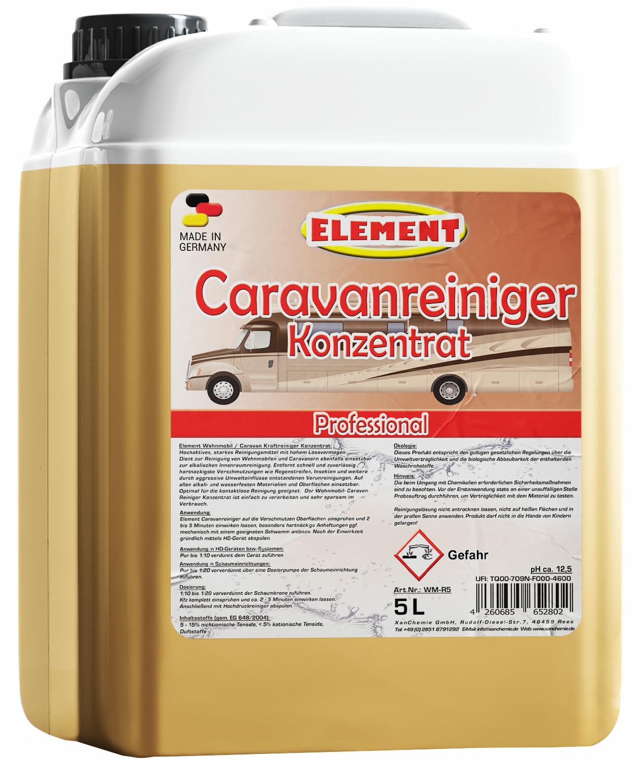 Caravanreiniger | Konzentrat | Wohnwagenreiniger | Wohnmobilreiniger | 5 Liter | Wohnmobil Reiniger | Planen Reiniger | Bootsreiniger | Busreiniger | löst stärkste Verschmutzungen problemlos