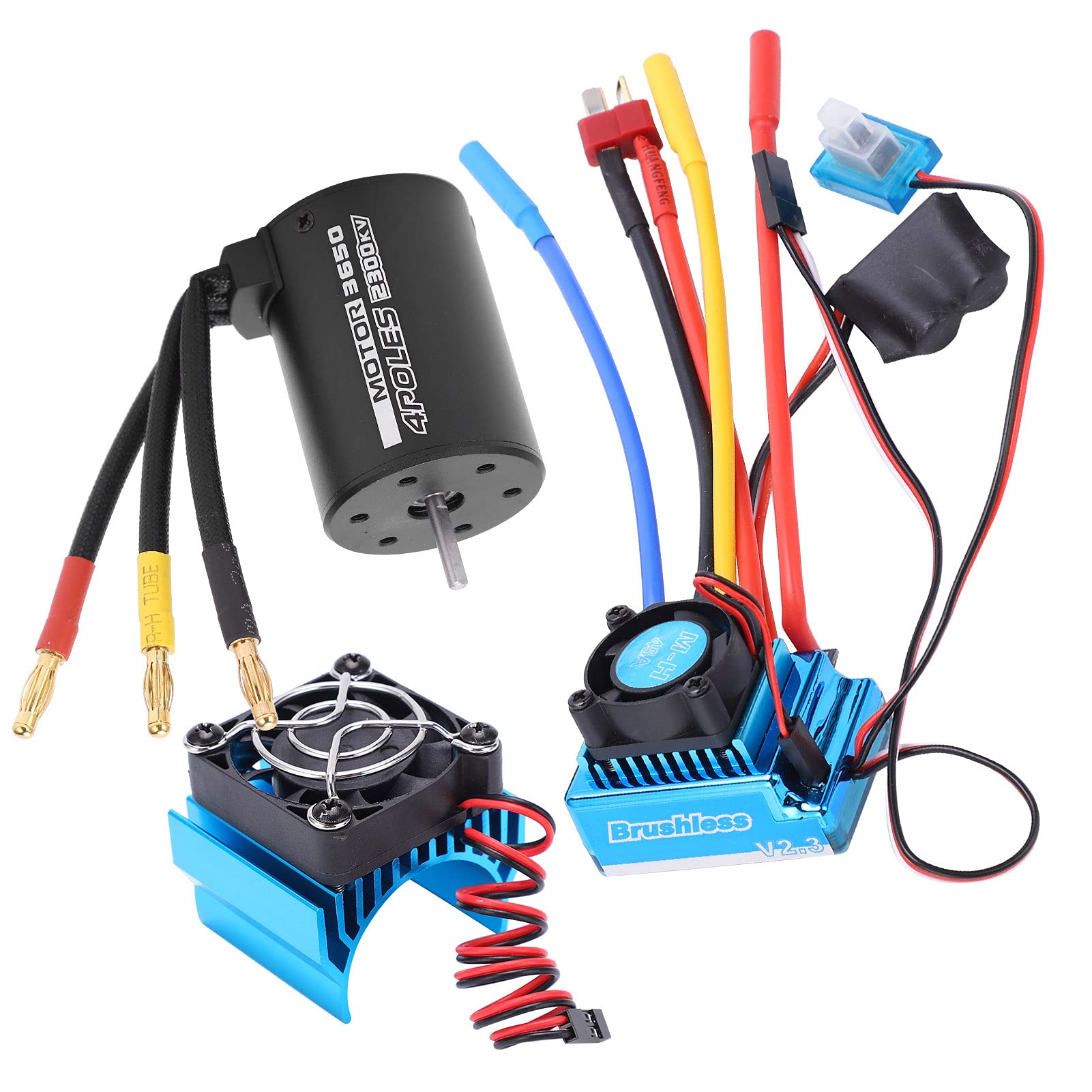 Zerodis Silnik Bezszczotkowy 4-biegunowy 3650 2300KV, Regulator 45A | Aluminiowy radiator 6061 T6 do samochodu RC 1/10