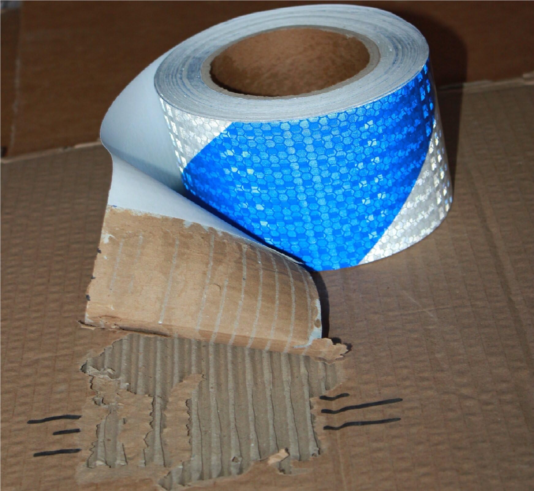 Cinta reflectante azul y blanca de 7,6 cm de ancho para automóvil, para exteriores, impermeable, de alta visibilidad, tiras adhesivas de advertencia de seguridad (66 pies)